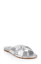 Silver Leather | Nicolet Flat Slide Sandals Front Side