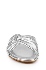 Silver Leather | Nicolet Flat Slide Sandals Front