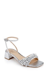Silver Textile | Fallon Block Heel Sandals Front Side