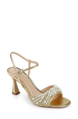Gold Textile | Fanny Pearl Stiletto Heel Sandals Front Side