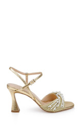 Gold Textile | Fanny Pearl Stiletto Heel Sandals Side