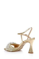 Gold Textile | Fanny Pearl Stiletto Heel Sandals Back Side