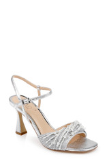 Silver Textile | Fanny Pearl Stiletto Heel Sandals Front Side