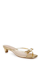 Gold Leather | Felisha Kitten Heel Slide Sandals Front Side