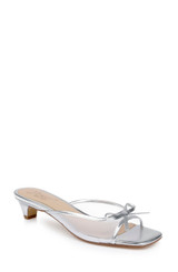 Silver Leather | Felisha Kitten Heel Slide Sandals Front Side