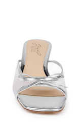 Silver Leather | Felisha Kitten Heel Slide Sandals Front