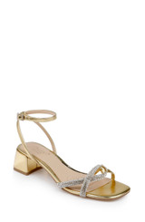 Gold Leather | Fern Low Block Heel Sandals Front Side