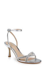 Silver Leather | Fiji Mid Stiletto Heel Sandals Front Side