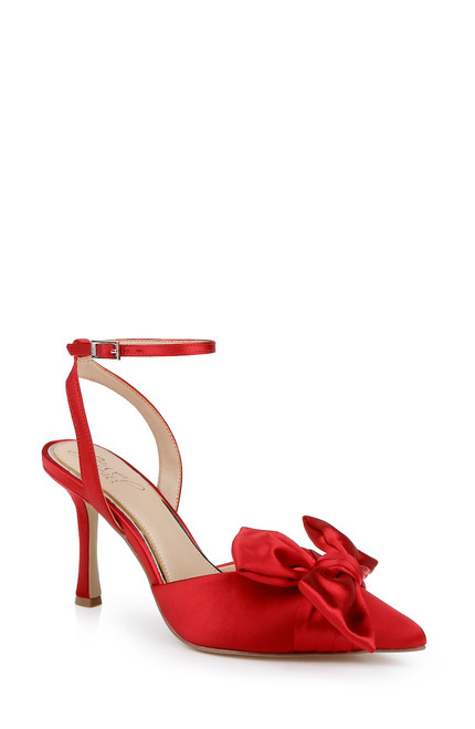Red | Francine Ankle Strap Pumps Front Side