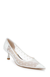 Ivory Satin | Elena Cap Toe Mesh Pumps Front Side