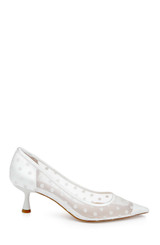 Ivory Satin | Elena Cap Toe Mesh Pumps Side