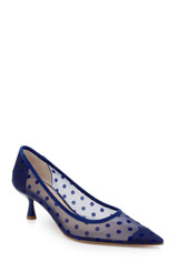 Navy Microsuede | Elena Cap Toe Mesh Pumps Front Side