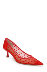 Red Microsuede | Elena Cap Toe Mesh Pumps Front Side