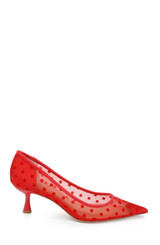 Red Microsuede | Elena Cap Toe Mesh Pumps Side
