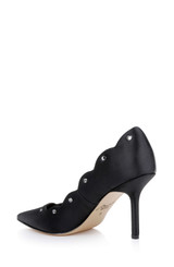 Black | Eleni Satin Pointed Toe Scallop Pumps Back Side