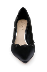 Black | Eleni Satin Pointed Toe Scallop Pumps Front