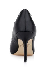 Black | Eleni Satin Pointed Toe Scallop Pumps Back