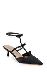 Black | Elisabetta T-Strap Kitten Heel Pumps Front Side
