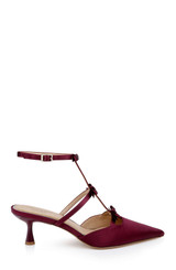 Bordeaux Satin | Elisabetta T-Strap Kitten Heel Pumps Side