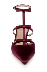 Bordeaux Satin | Elisabetta T-Strap Kitten Heel Pumps Front
