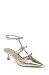 Gold Metallic | Elisabetta T-Strap Kitten Heel Pumps Front Side