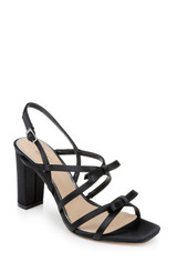 Black | Eliza Strappy Block Heels Sandals Front Side
