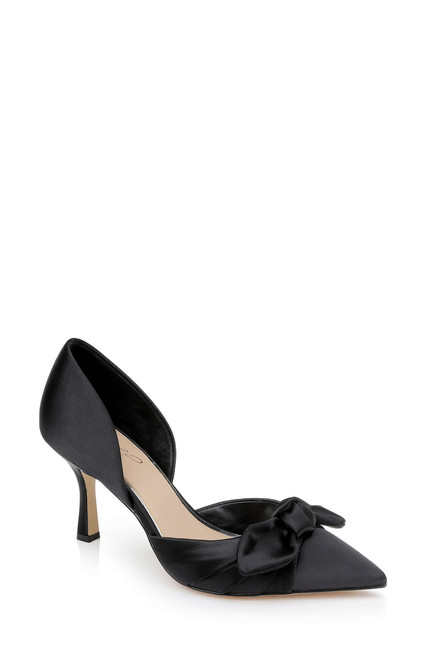 Black | Emelia Satin Bow d’Orsay Pumps Front Side