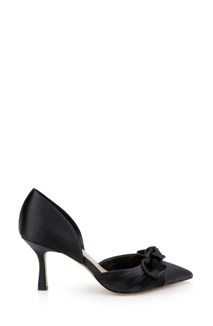 Black | Emelia Satin Bow d’Orsay Pumps Side