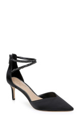 Black | Emmie Crystal Embellished Ankle Strap Pumps Front Side