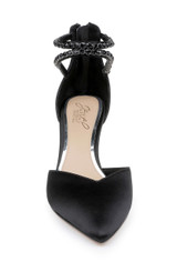 Black | Emmie Crystal Embellished Ankle Strap Pumps Front