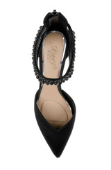 Black | Emmie Crystal Embellished Ankle Strap Pumps Top