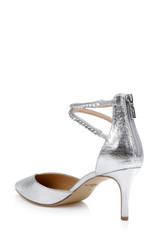 Silver Textile | Emmie Crystal Embellished Ankle Strap Pumps Back Side