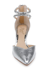 Silver Textile | Emmie Crystal Embellished Ankle Strap Pumps Front