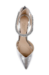 Silver Textile | Emmie Crystal Embellished Ankle Strap Pumps Top