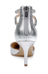 Silver Textile | Emmie Crystal Embellished Ankle Strap Pumps Back