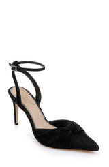 Black Fabric | Enid Pointed Toe Ankle Strap Pumps Front Side