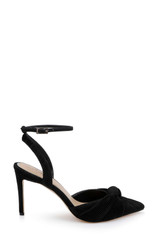 Black Fabric | Enid Pointed Toe Ankle Strap Pumps Side