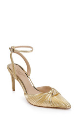 Gold Fabric | Enid Pointed Toe Ankle Strap Pumps Front Side