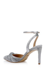 Silver Fabric | Enid Pointed Toe Ankle Strap Pumps Back Side