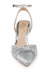Silver Fabric | Enid Pointed Toe Ankle Strap Pumps Front