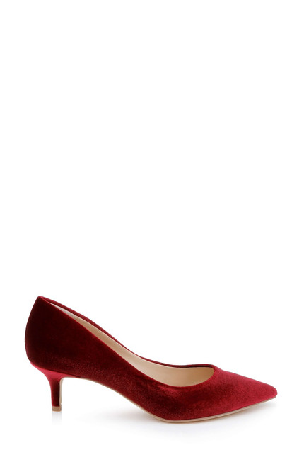 Bordo Velvet | Enola Velvet Kitten Heel Pumps Side