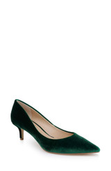Green Velvet | Enola Velvet Kitten Heel Pumps Front Side