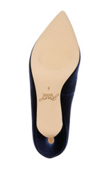 Navy Velvet | Enola Velvet Kitten Heel Pumps Sole