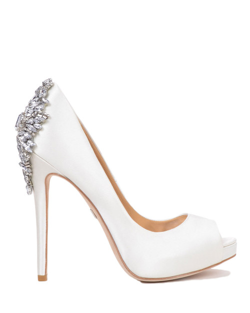 White | Kiara Embellished Peep-toe Pump