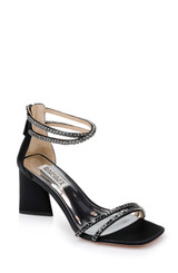 Black | Lillie Crystal Dual-Strapped Block Heels