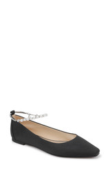 Black | London Pearl Ankle Strap Flats