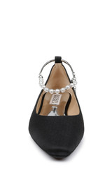 Black | London Pearl Ankle Strap Flats