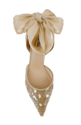 Champagne | Blaze II Satin Ankle Wrap Stiletto Pumps Top