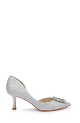 Silver Textile | Fabia II Kitten Heels with Crystal Buckle Side