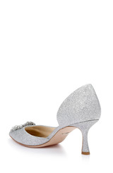 Silver Textile | Fabia II Kitten Heels with Crystal Buckle Back Side